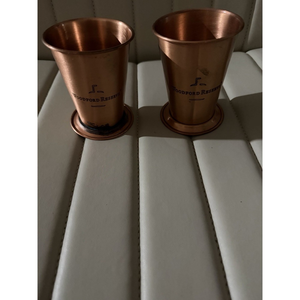 VINTAGE 4" Copper Woodford Reserve Mint Julep Cup  Footed Bottom Set Of 2 - Read
